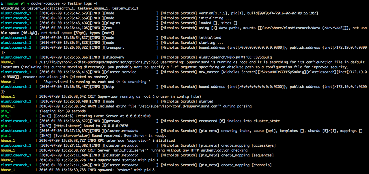 docker-compose -p TestEnv logs -f